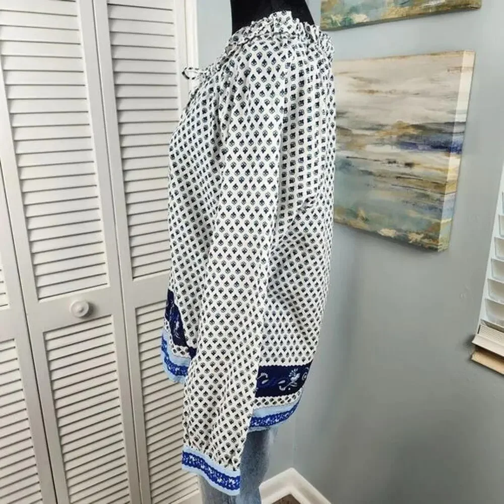 J. Crew Top size Small Blue Floral Peasant Boho Long Sleeve